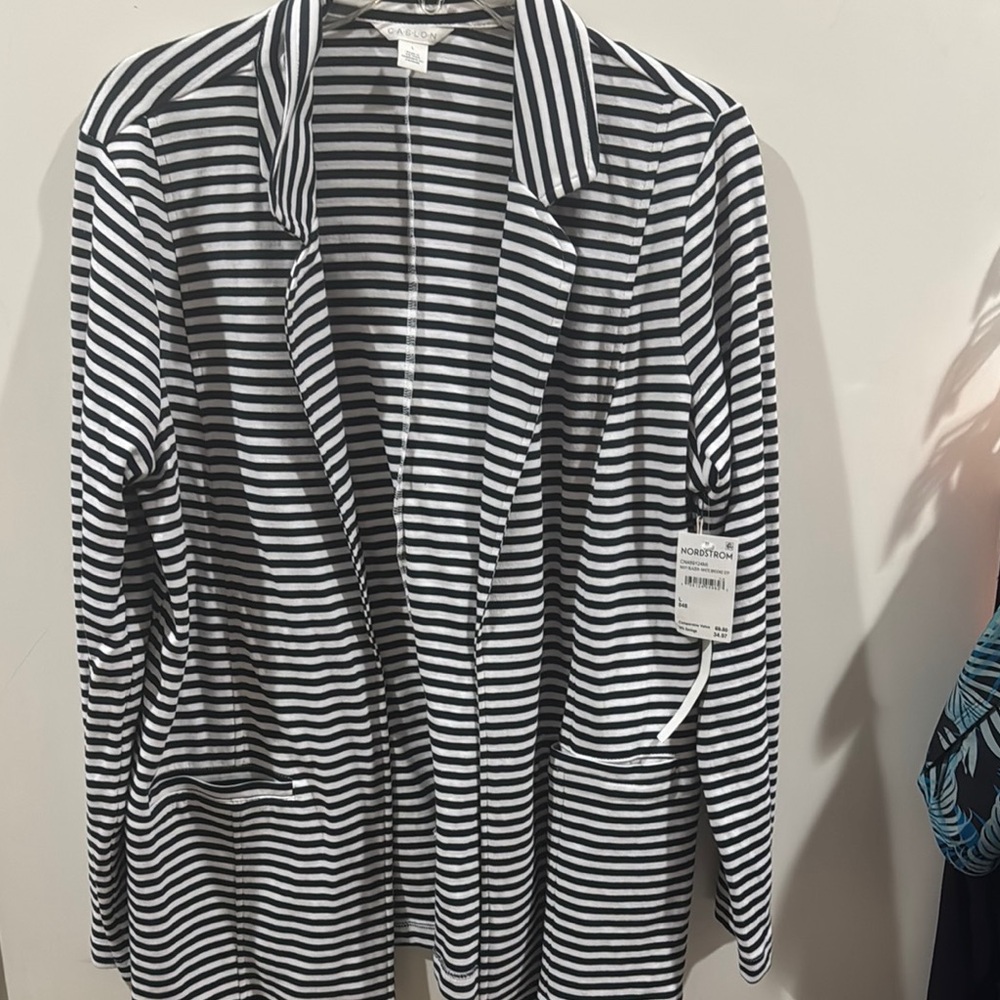 Caslon Navy and White Striped Blazer